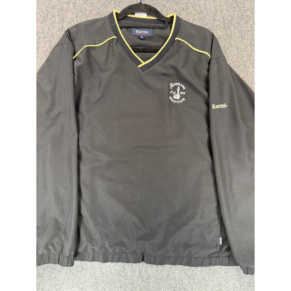 Kartel Rosslare Golf Club V-Neck Windbreaker Pullover Black Yellow Mens Large
